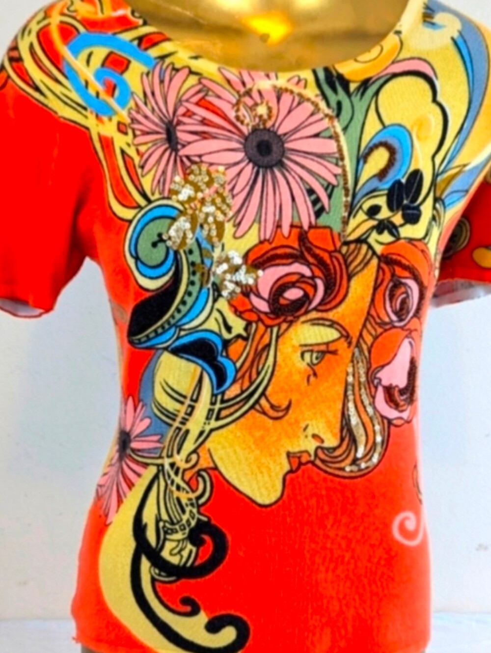 Gizel Beautifully Detailed Bold Art Deco Hippie Sweater Top Blouse M/L